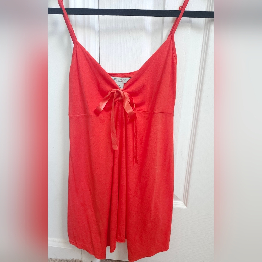 Vintage Guess Jeans Spaghetti Strap Top with Adjustable Bow in Deep Orange